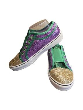 Mardi Gras Glitter Slip On Sneakers Purple Green Gold Sequin Shoes EU 43 NWOT